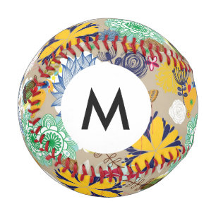 Monogram Floral pattern in retro style 3 Baseball