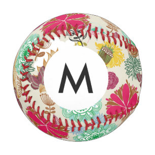 Monogram Floral pattern in retro style Baseball