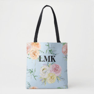 Monogram Floral Pattern Tote Bag