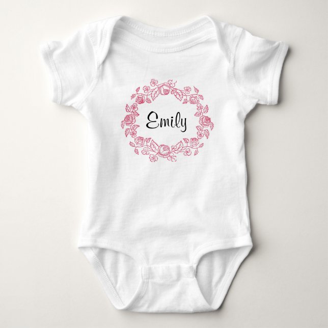 Monogram Floral Personalized Baby Bodysuit (Front)