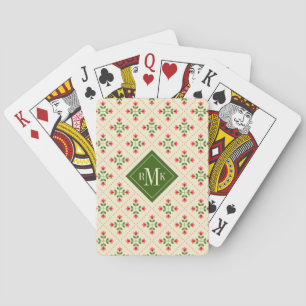 Monogram Floral Pink & Green Quilt Folk Art Playing Cards