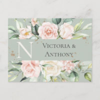 Monogram Floral Pink Watercolor Save the Date