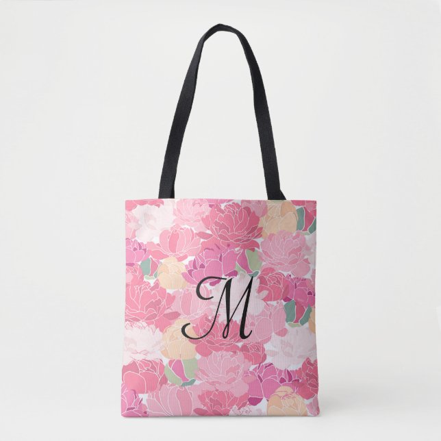 Monogram Floral Print Tote Bag (Front)