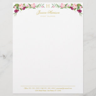 Monogram Floral Purple Pink Sweet Pea Vintage Letterhead