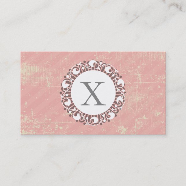 Monogram Floral /Radial | Grunge Pink Business Card (Front)