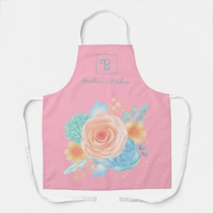 Monogram Floral Rose Pink Apron