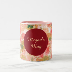 Monogram Floral  Roses Two-Tone Coffee Mug