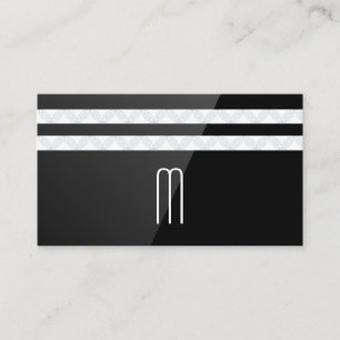 Monogram   Floral Stripes   Black Gloss Business Card