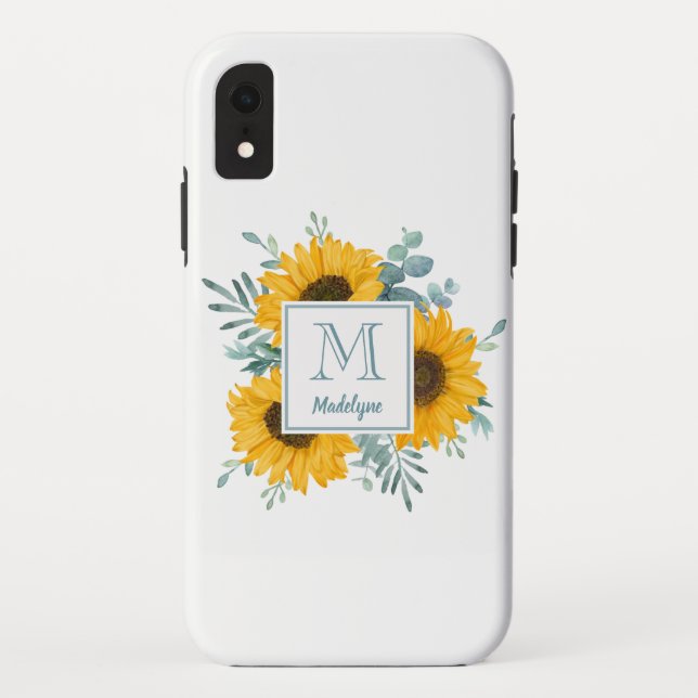 Monogram Floral Sunflower Personalized Case-Mate iPhone Case (Back)