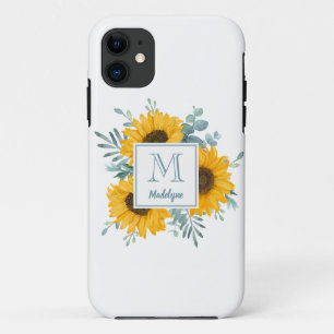 Monogram Floral Sunflower Personalized iPhone 11 Case