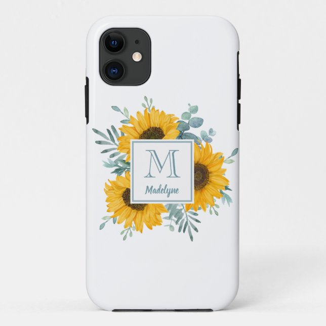 Monogram Floral Sunflower Personalized Case-Mate iPhone Case (Back)
