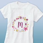 Monogram Floral T-Shirt<br><div class="desc">Pretty floral watercolor wreath surrounding a monogram.
Personalize by changing the initial.</div>