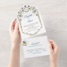 Monogram Floral Vine All in One Wedding Invite