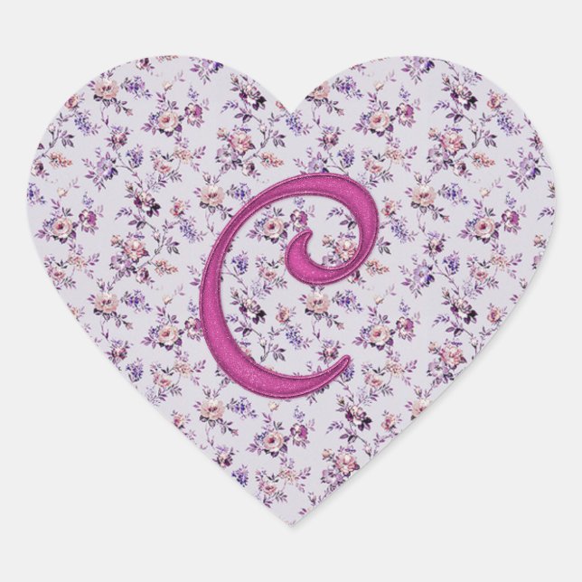 Monogram Floral Vintage C Heart Sticker (Front)