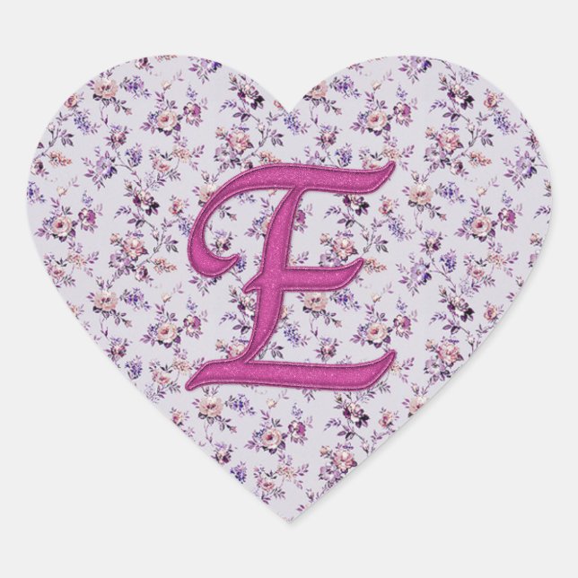 Monogram Floral Vintage E Heart Sticker (Front)