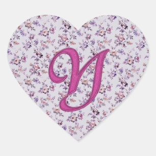 Monogram Floral Vintage Y Heart Sticker
