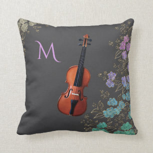 Monogram Floral Violin Design Throw Pillow