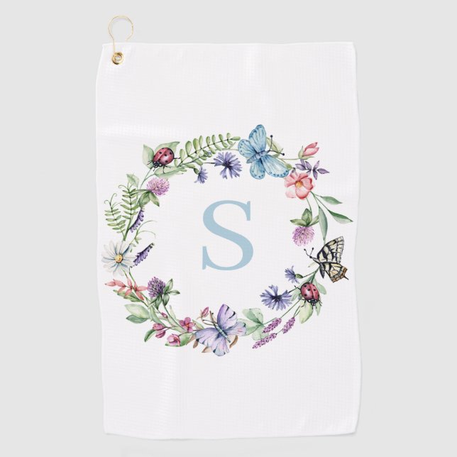 Monogram Floral Watercolor  Golf Towel (Front)