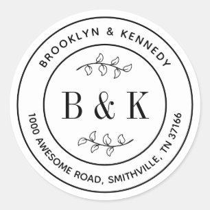 Monogram Floral Wedding Couple Name Return Address Classic Round Sticker
