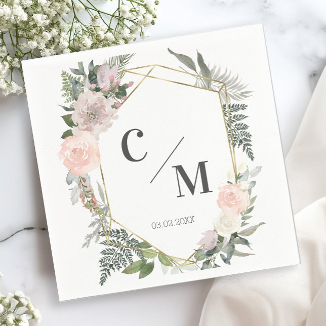 Monogram Floral Weddings   Napkin (Creator Uploaded)