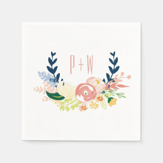 Monogram Floral Wreath | Cocktail Napkin