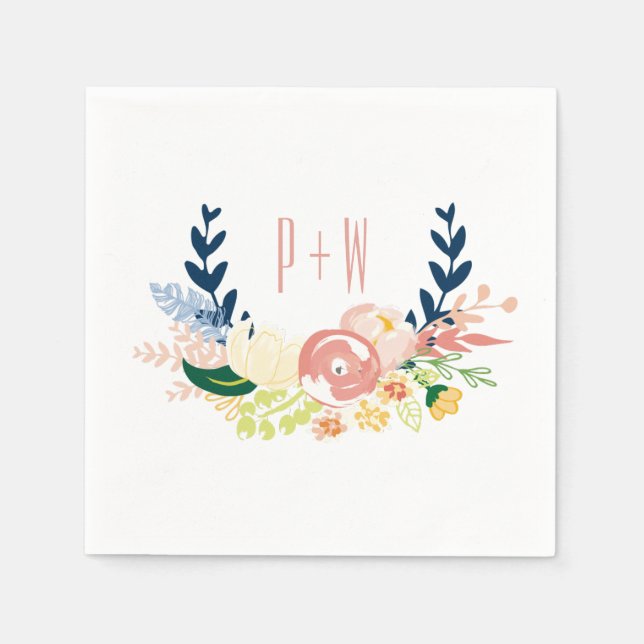 Monogram Floral Wreath | Cocktail Napkin (Front)