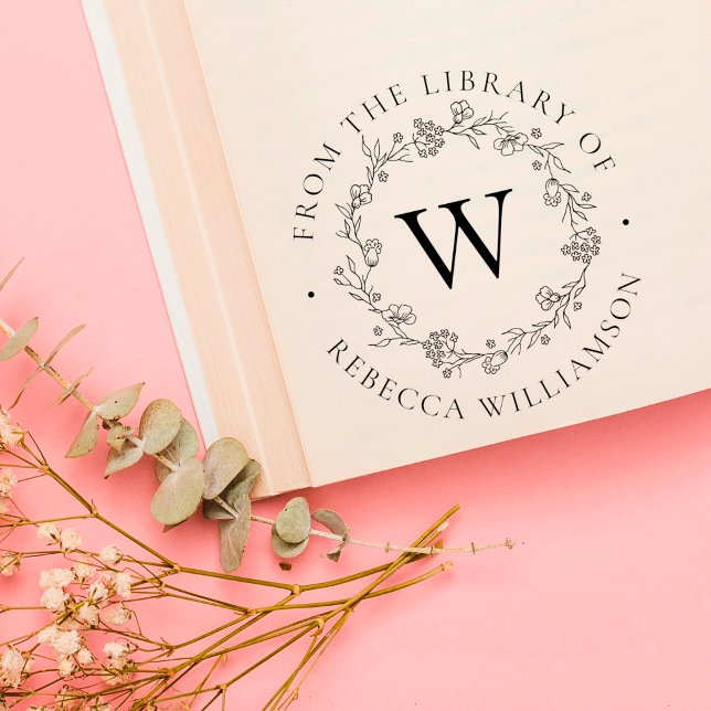 Monogram & Floral Wreath From the Library of Book Self-inking Stamp (Creator Uploaded)
