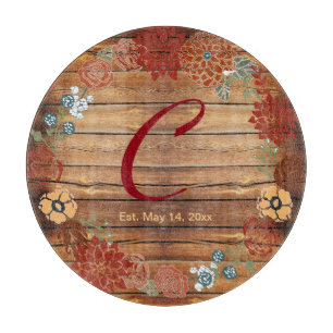 Monogram Floral Wreath on Barn Wood Cutting Board