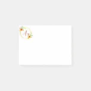 Monogram floral wreath post-it notes