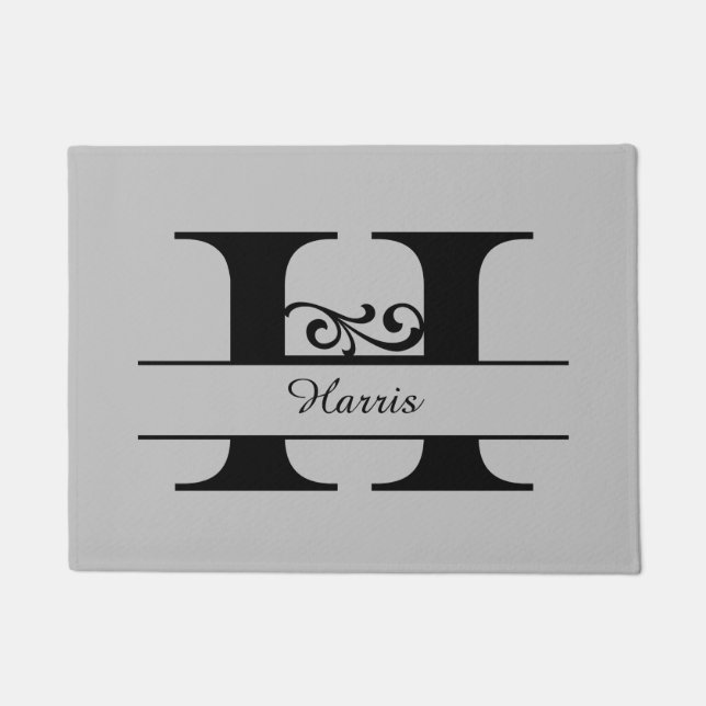 Monogram Flourish Letter H with Name Doormat (Front)