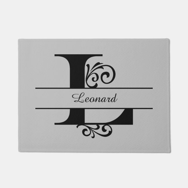 Monogram Flourish Letter L with Name Doormat (Front)