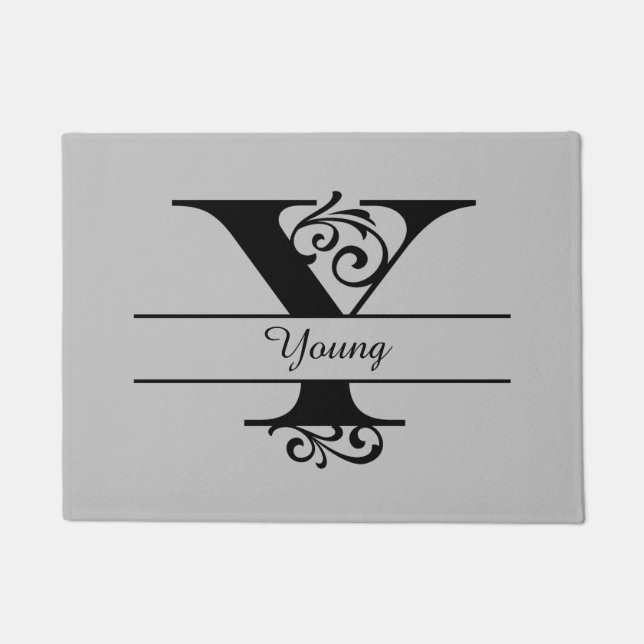 Monogram Flourish Letter Y with Name Doormat (Front)