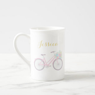 Monogram Flower Bicycle Cute Pastel China Mug