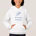 Monogram Flower Girl Youth Hoodie<br><div class="desc">This pullover hoodie is shown in a White colour with a Royal Blue colour initial in script with last name in print along with "flower girl" in print beneath it. Plain back, customize this item with your name and initial[s] by clicking on customize button, look to right and find appropriate...</div>