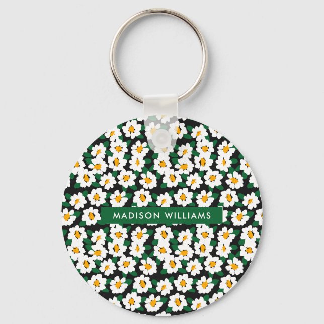 Monogram Flower Modern Minimalist  Keychain (Front)