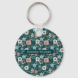 Monogram Flower Modern Minimalist Keychain