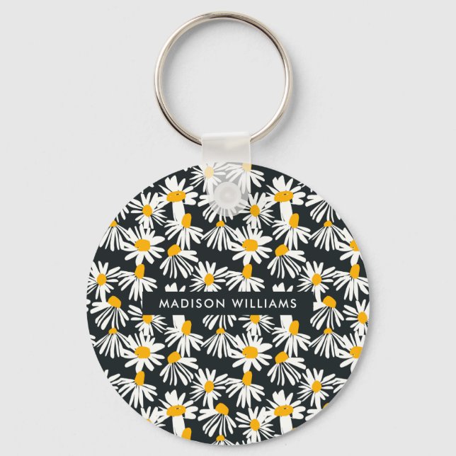 Monogram Flower Modern Minimalist  Keychain (Front)