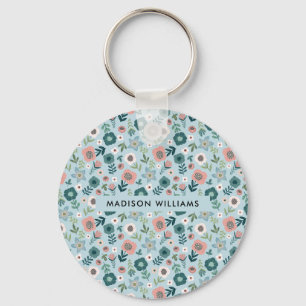 Monogram Flower Modern Minimalist Keychain