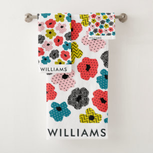Monogram Flowers Elegant Stylish Bath Towel Set