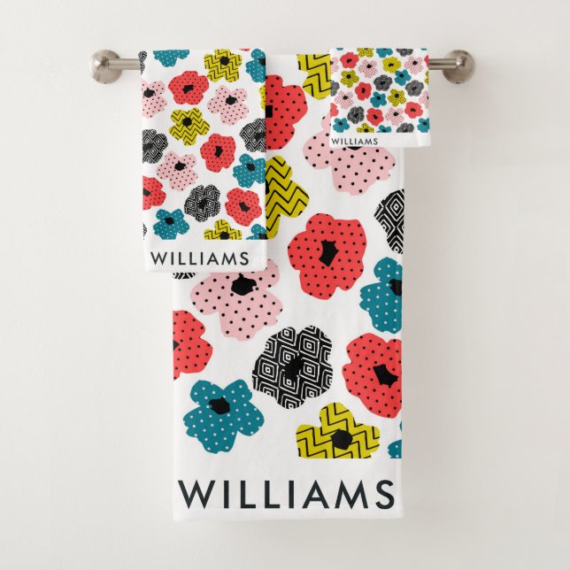 Monogram Flowers Elegant Stylish Bath Towel Set (Insitu)