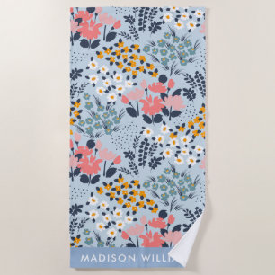 Monogram Flowers Elegant Stylish Beach Towel