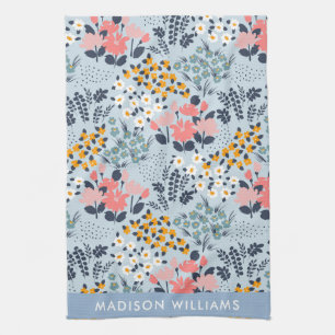Monogram Flowers Elegant Stylish Kitchen Towel