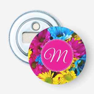 Monogram Flowers in Fluorescent Colors Bottle Opener
