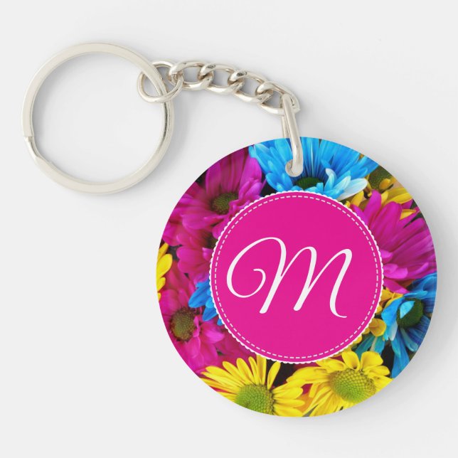 Monogram Flowers in Fluorescent Colours Keychain (Front)