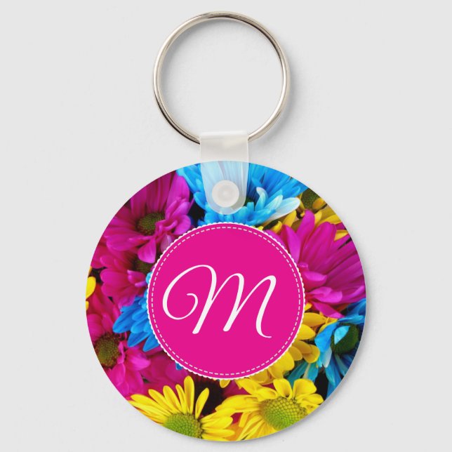 Monogram Flowers in Fluorescent Colours Keychain (Front)