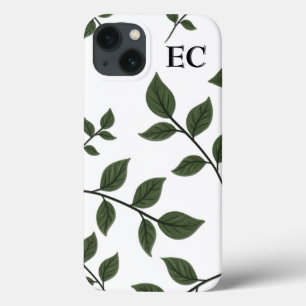 Monogram Foliage Branches with Green Leaves  iPhone 13 Case
