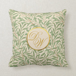 Monogram Foliage Morris Green Leaves Faux Gold Throw Pillow
