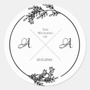 Monogram, Foliage, Wedding, Engagement Classic Round Sticker