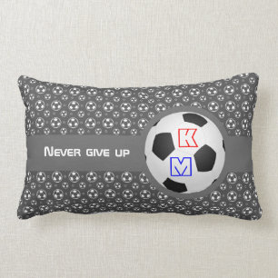 Monogram Football Soccer Ball Patterned Dark Grey Lumbar Pillow