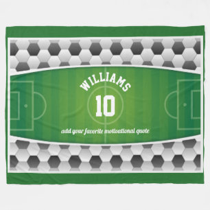 Monogram Football Soccer Field Ball Sport Green Fleece Blanket